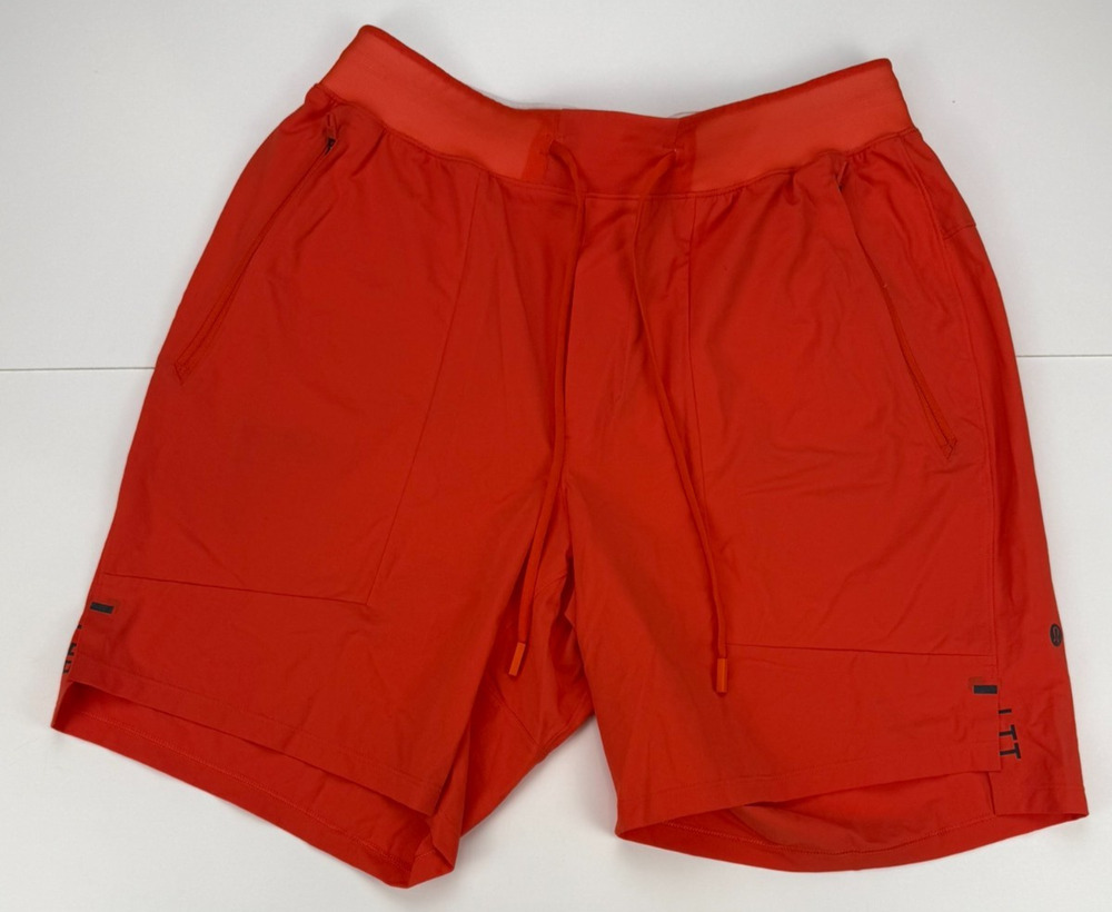 Lululemon Men’s Training Shorts Medium Orange Red Zip Pocket Athletic